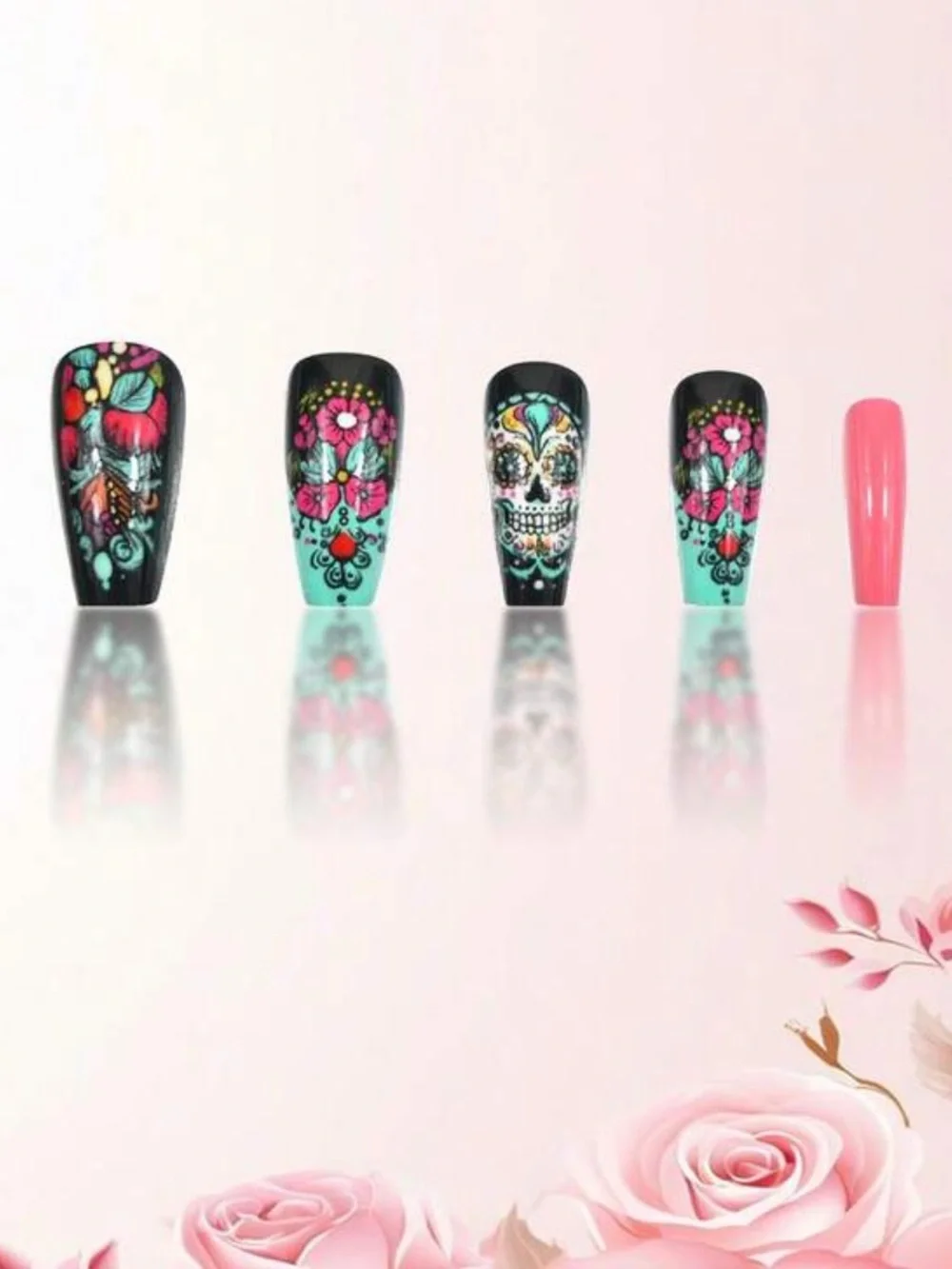 Vibrant Day of the Dead Press On Nail Set NEW 🏷️